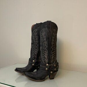 Junk Gypsy by Lane Grey Leather Western Cowboy Boots Studded Harness Size 5.5